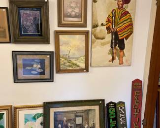 Oil paintings; prints; vintage signs