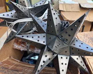 Moravian stars for electric or tealights. Tin, glass, mirror in several sizes.