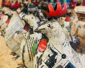 Chicken or rooster? You decide. Also metal dogs, birds, Santa's and really big birds.