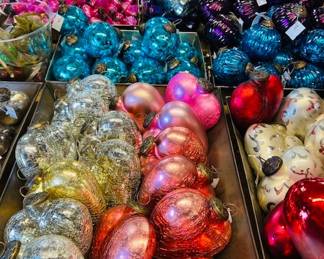 Holiday sparkle. 1", 3" and 5" glass ornaments for your tree, decorating and gift giving.