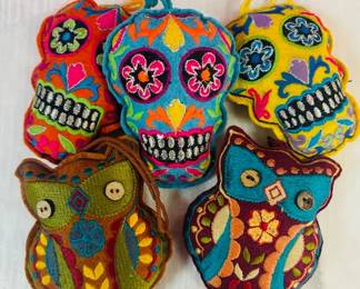 Felt skulls and owl tree ornaments. Spooky?