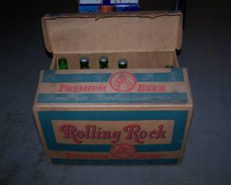 ROLLING ROCK CARDBOARD CASE & BOTTLES