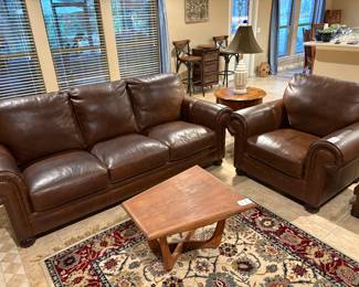 Studded Leather Sofa and Chair