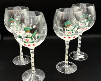 Handpainted Snowman Holiday Wine Glasses