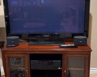 Samsung  50 in TV,    RCA Receiver w/ Two Speakers,  Television Console/ Storage Cabinet
