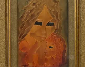 Vintage Molded Resin Relief Panel - Signed              Framed Under Glass                                                                 Framed Size: 20 in x 26 in