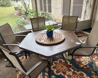 Hexagonal Patio Table with 6 Slingback Bouncer Chairs 