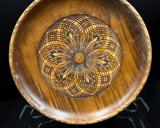 Handcarved Geometric Design Wood Plate