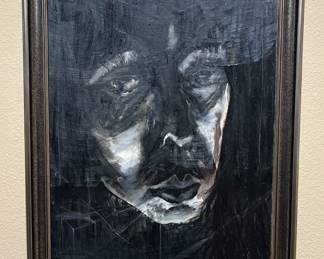 Monochromatic Expressionist Portrait Oil On Canvas Board  - Unsigned                                                                       Framed Size:  21 in x 27 in
