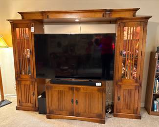 65 in Quasar Television/ Samsung Sound Bar/ Entertaiment Center By Homewood International