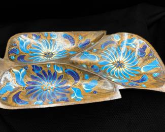 Mid Century Solid Wood/ Hand Carved and Painted Leaf Shaped Serving Tray