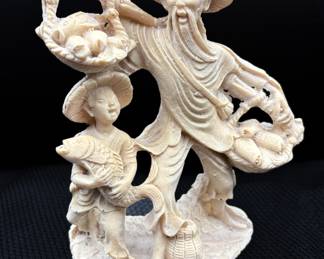 Vintage Asian Fisherman and Boy Figurine