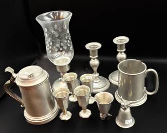 Pewter Steins Candle Sticks, Wine Goblets