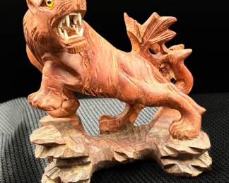 Handcarved Wooden Tiger Sculpture