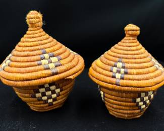 African Lidded Coiled Grass Basket 
