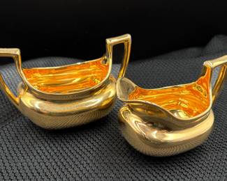 Gold Art Deco Sugar Bowl and Creamer