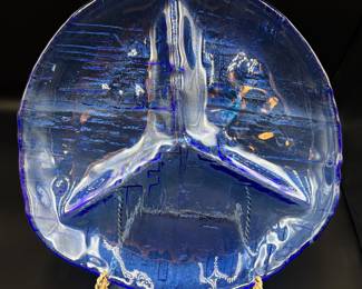 Mis Century Blue Glass Sectioned Platter