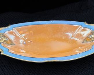 Noritake Lusterware Oval Bowl Gold Ram Heads Handles Celery Dish Relish Tray