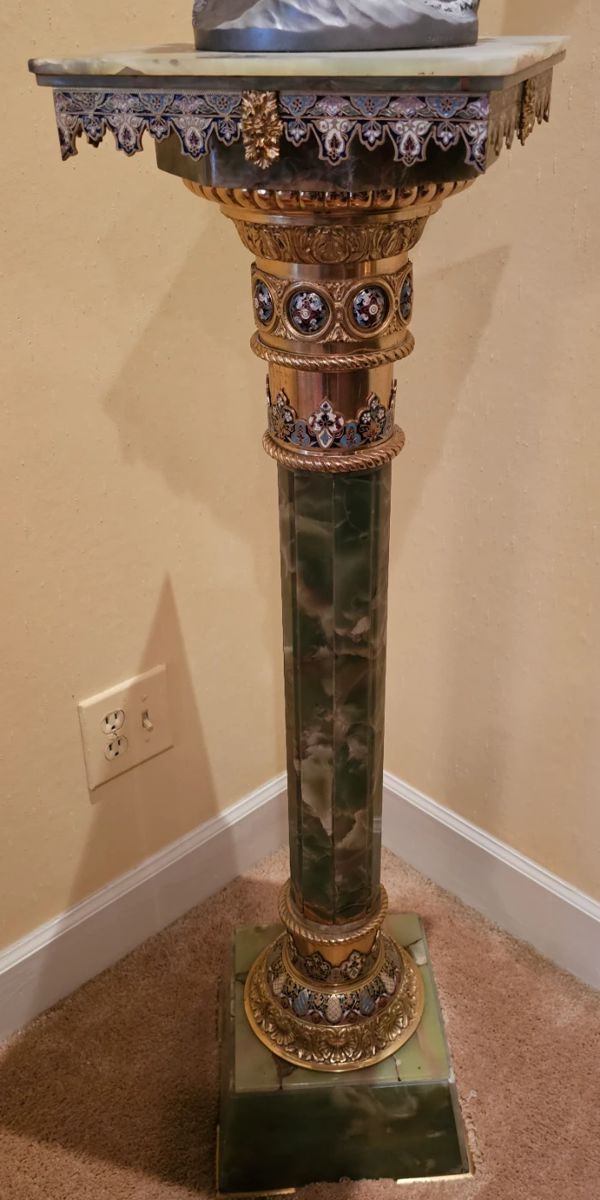 Neo classical Champleve Marble Pedestal. 