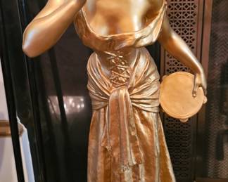 E Villanis Gilt Spelter Le Fleur de Bonhomme Figurine .  Circa 36 inches tall