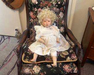 Christine Orange doll and antique rocker