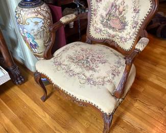 Large Sevres Urn (Pair of these) and Needlepoint Chair