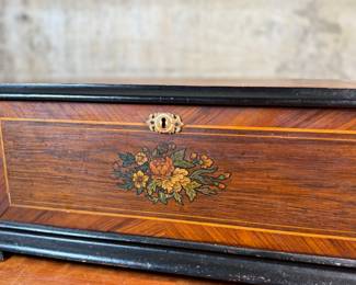 This lot features a large 19th century wooden box that measures, 8” H x 18” W x 11” D.