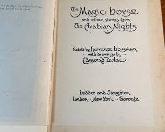 This lot features a rare edition of, "The Magic Horse and Other Stories from The Arabian Nights", retold by author Laurence Housman. This edition features drawings and illustrations by the notable artist, Edmund Dulac.