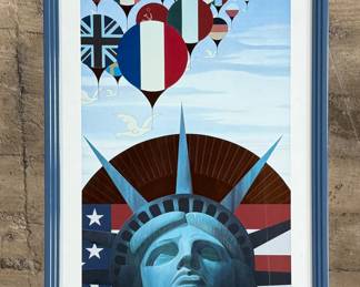 "A New Beginning", an embossed lithograph signed by listed artist, Harry Wysocki. This piece was created in 1986 to celebrate the centennial of the Statue of Liberty. Professionally framed, signed lower right, and measures in frame, 40.5” H x 27.75” W.