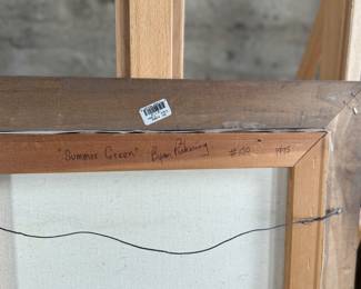 "Summer Green", an original oil on canvas by listed artist, Byron Pickering. Signed lower right, and titled/signed on the verso circa 1975. This original by Pickering measures in frame, 16.5” H x 20.5” W.