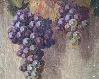 "Grapes I", an original oil on canvas by listed artist, Clara Maria Rowell Dole, circa 19th century. Signed lower right and measures in frame, 23” H x 19” W.