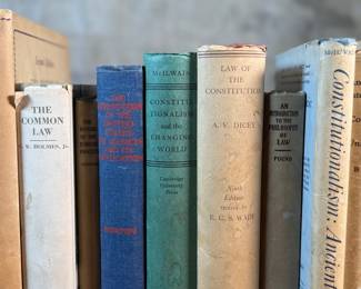 This lot features a collection of antique and vintage books, primarily on various types of law.