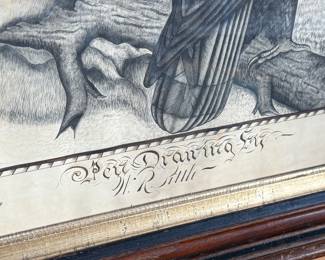 This lot features a stunning print of two eagles in an American folk art style, believed to be by artist, W.R. Bittle, circa 1850. This piece measures in frame, 28” H x 22” W.