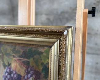 "Grapes I", an original oil on canvas by listed artist, Clara Maria Rowell Dole, circa 19th century. Signed lower right and measures in frame, 23” H x 19” W.