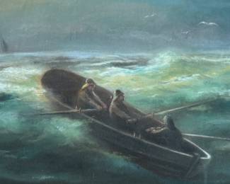 This lot features a stunning original primitive-style pastel work of art titled, “At Sea”, professionally framed and signed lower right by artist, McDonald. This piece measures in frame, 18.5” H x 28.5” W.