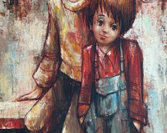 “Keane”, an original work of art by listed artist, A. Guerlain. Signed lower right and measures in frame, 44” H x 32” W.