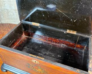 This lot features a large 19th century wooden box that measures, 8” H x 18” W x 11” D.