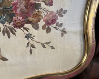 This lot features a large framed Aubusson tapestry cartoon that appears to be hand-painted on canvas in a stunning antique frame. This piece measures in frame, 31” H x 52” W.