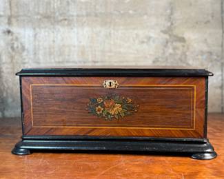 This lot features a large 19th century wooden box that measures, 8” H x 18” W x 11” D.