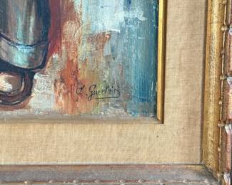 “Keane”, an original work of art by listed artist, A. Guerlain. Signed lower right and measures in frame, 44” H x 32” W.