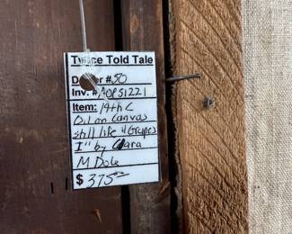 "Grapes I", an original oil on canvas by listed artist, Clara Maria Rowell Dole, circa 19th century. Signed lower right and measures in frame, 23” H x 19” W.