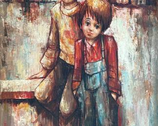 “Keane”, an original work of art by listed artist, A. Guerlain. Signed lower right and measures in frame, 44” H x 32” W.