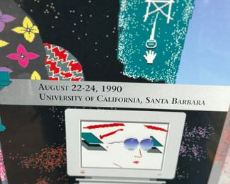 This lot features a rare original poster from the First Annual Macintosh Summit Conference, held at the University of California, Santa Barbara in 1990. Professionally framed and measures in frame, 29” H x 22” W. The event focused on the Apple Macintosh platform, a topic also covered by other events like the long-running Macworld Expo.