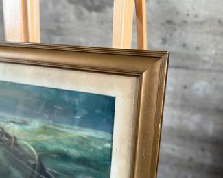 This lot features a stunning original primitive-style pastel work of art titled, “At Sea”, professionally framed and signed lower right by artist, McDonald. This piece measures in frame, 18.5” H x 28.5” W.