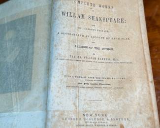 This lot features a rare antique edition of, "The Complete Works of William Shakespeare" with a preface by Dr. Johnson and a memoir of the author by the Rev. William Harness.