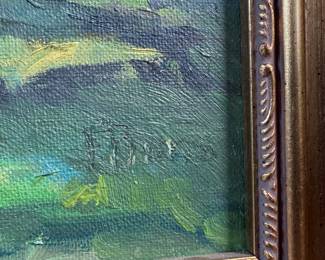 This lot features an original post impressionist landscape circa 1954. This piece is an original oil on board, signed and dated as shown in photos. Measures in frame, 15” H x 19” W.