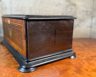 This lot features a large 19th century wooden box that measures, 8” H x 18” W x 11” D.