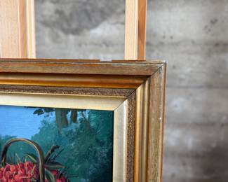 "Still Life With Cherries", an original oil on board and signed by artist, E.W. Troughton, circa 1907. This piece measures in frame, 19.25” H x 25.5” W.