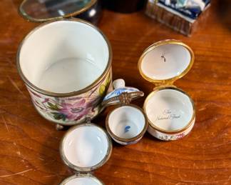 This lot features a large collection of antique jewelry and trinket boxes made from various materials by makers around the world.