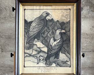 This lot features a stunning print of two eagles in an American folk art style, believed to be by artist, W.R. Bittle, circa 1850. This piece measures in frame, 28” H x 22” W.